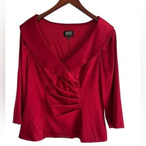 Red satiny evening top. Deep red size 16